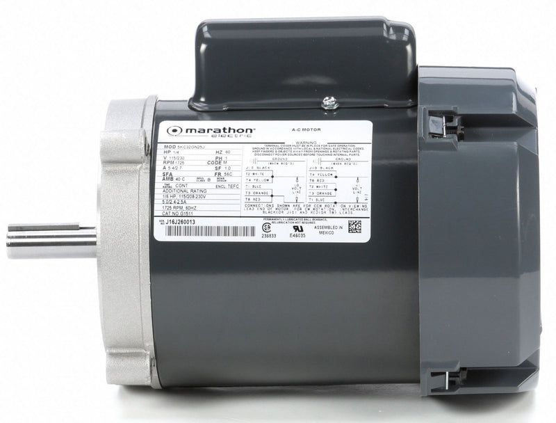 Marathon Motors 1/4 HP, General Purpose Motor, Capacitor-Start, 1725 Nameplate RPM, 115/230 Voltage, 56C Frame - 5KC32GN25