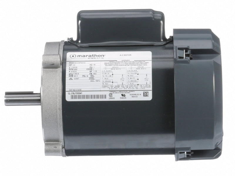 Marathon Motors 1/3 HP, General Purpose Motor, Capacitor-Start, 3450 Nameplate RPM, 115/230 Voltage, 56C Frame - 5KC33FN31