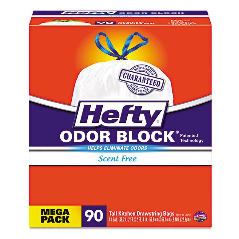 Hefty Strong Tall Kitchen Drawstring Bags, 13 Gal, 0.9 Mil, 34" X 48", White, 90/Box - RFPE84574CT