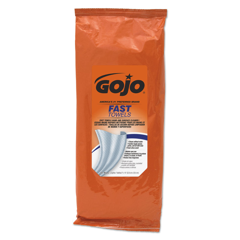 GOJO Fast Towels Hand Cleaning Towels, 10X9, Fresh Citrus, White, 60/Pack,6/Crtn - GOJ628506X