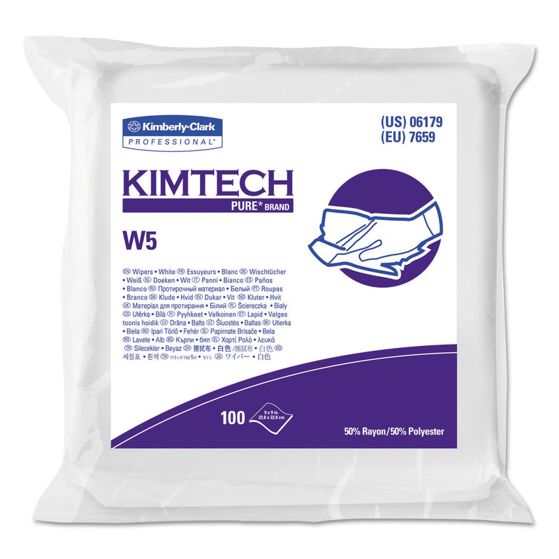 Kimtech W5 Critical Task Wipers, Flat Double Bag, Spunlace, 9X9, White, 100/Pk, 5/Carton - KCC06179
