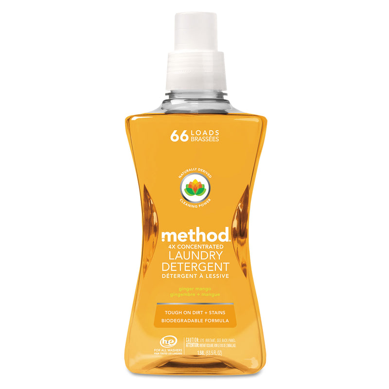 Method 4X Concentrated Laundry Detergent, Ginger Mango, 53.5 Oz Bottle, 4/Carton - MTH01490