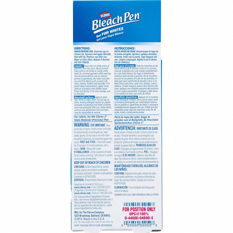 Clorox Laundry Bleach Pen, Cleaner Form Liquid, Cleaner Container Type Box, Cleaner Container Size 2 oz. - 31254