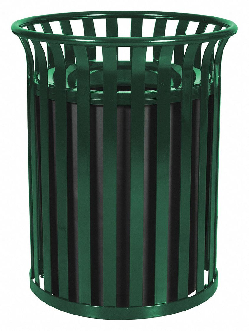 Tough Guy 35 gal Round Trash Can, Metal, Green - 22N329