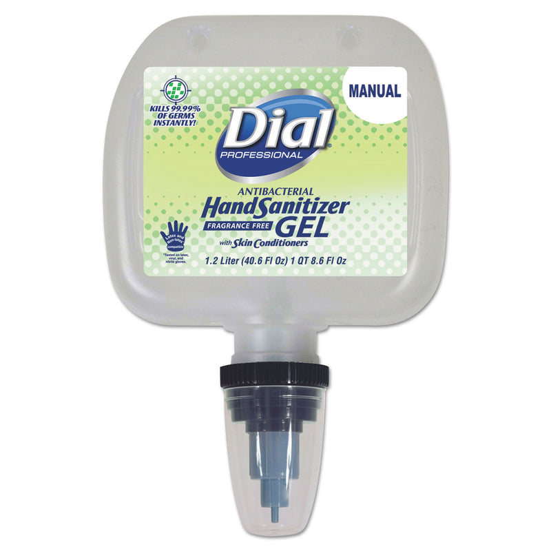 Dial Antibacterial Gel Hand Sanitizer, 1.2 L Refill, Fragrance-Free, 3/Carton - DIA13425CT