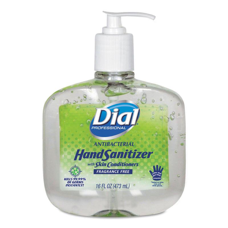 Dial Antibacterial Gel Hand Sanitizer W/Moisturizers, 16Oz Pump, Fragrance-Free, 8/Ct - DIA00213