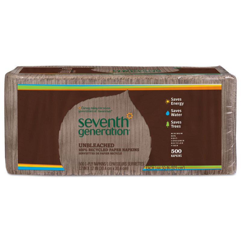 Seventh Generation 100% Recycled Napkins, 1-Ply, 12 X 12, Unbleached, 500/Pack - SEV13705PK