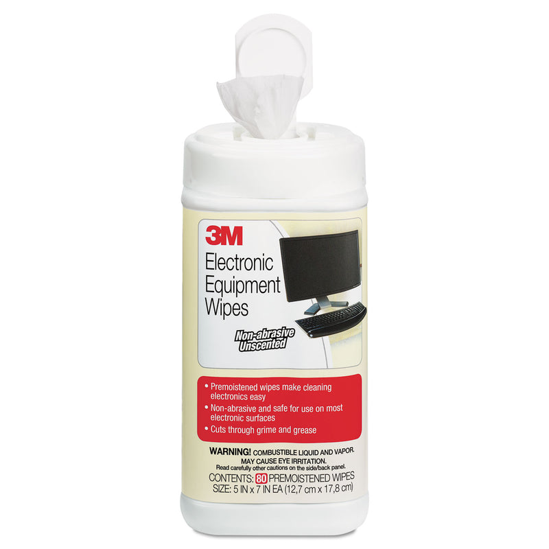 3M Electronic Equipment Cleaning Wipes, 5 1/2 X 6 3/4, White, 80/Canister - MMMCL610