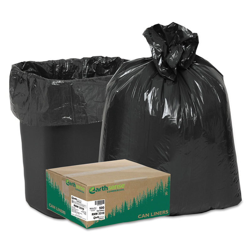 Earthsense Commercial Linear Low Density Recycled Can Liners, 16 Gal, 0.85 Mil, 24" X 33", Black, 500/Carton - WBIRNW3310