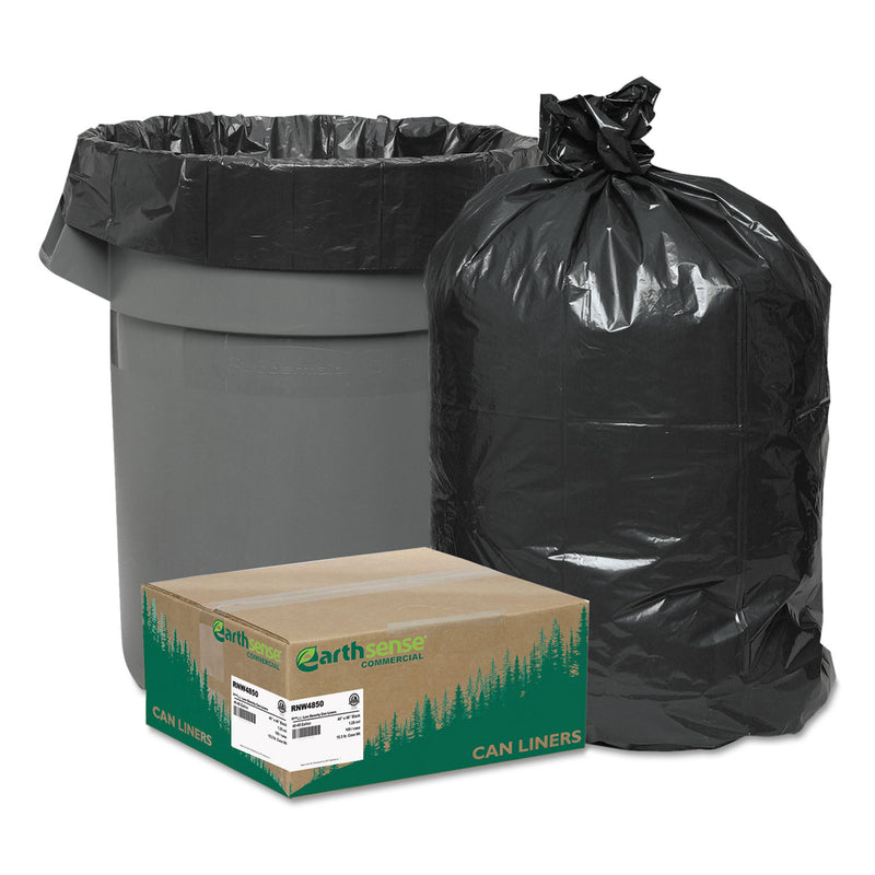 Earthsense Commercial Linear Low Density Recycled Can Liners, 45 Gal, 1.25 Mil, 40" X 46", Black, 100/Carton - WBIRNW4850