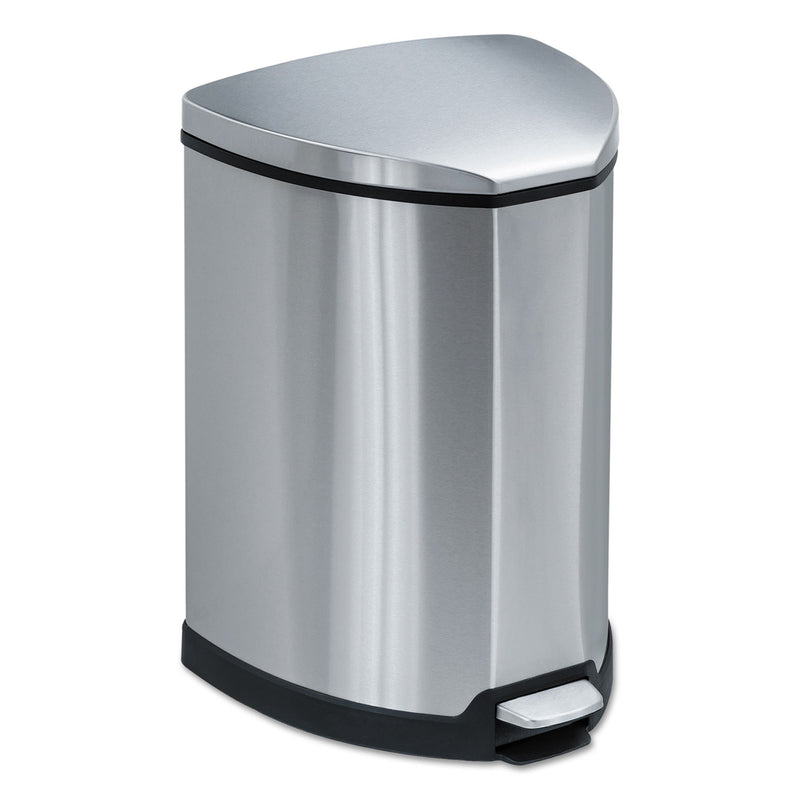 Safco Step-On Waste Receptacle, Triangular, Stainless Steel, 4 Gal, Chrome/Black - SAF9685SS