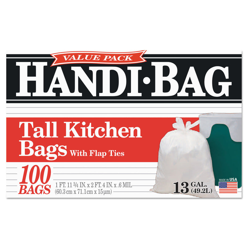 Handi-Bag Super Value Pack, 13 Gal, 0.6 Mil, 23.75" X 28", White, 100/Box - WBIHAB6FK100