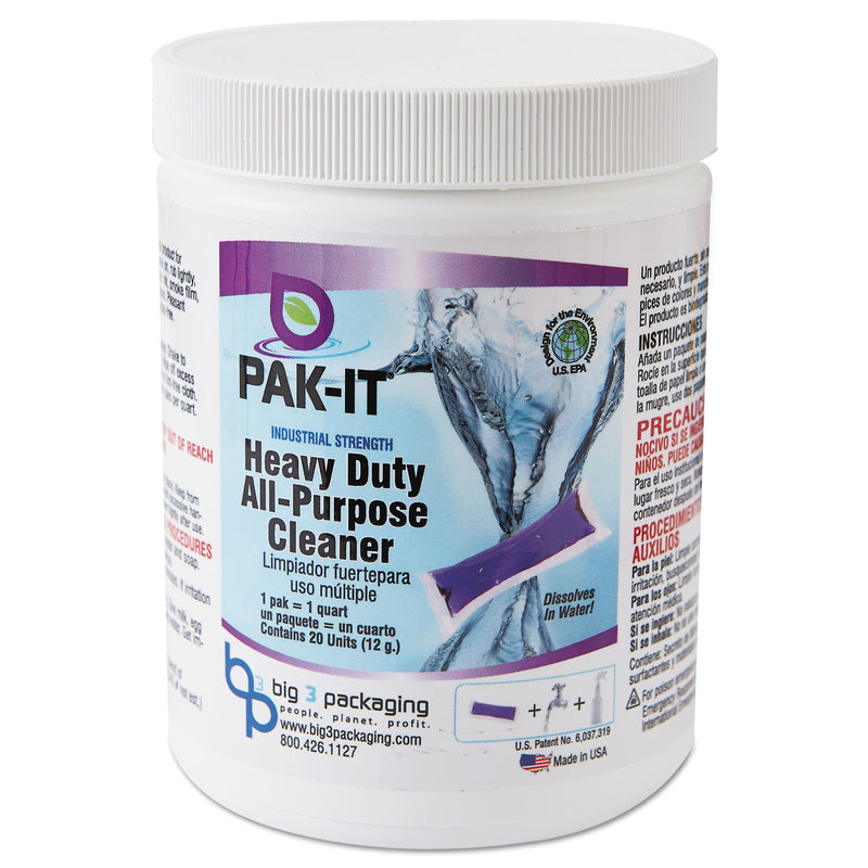 PAK-IT Heavy-Duty All-Purpose Cleaner, Pleasant Scent, 20 Pak-Its/Jar, 12/Carton - BIG5744202240CT