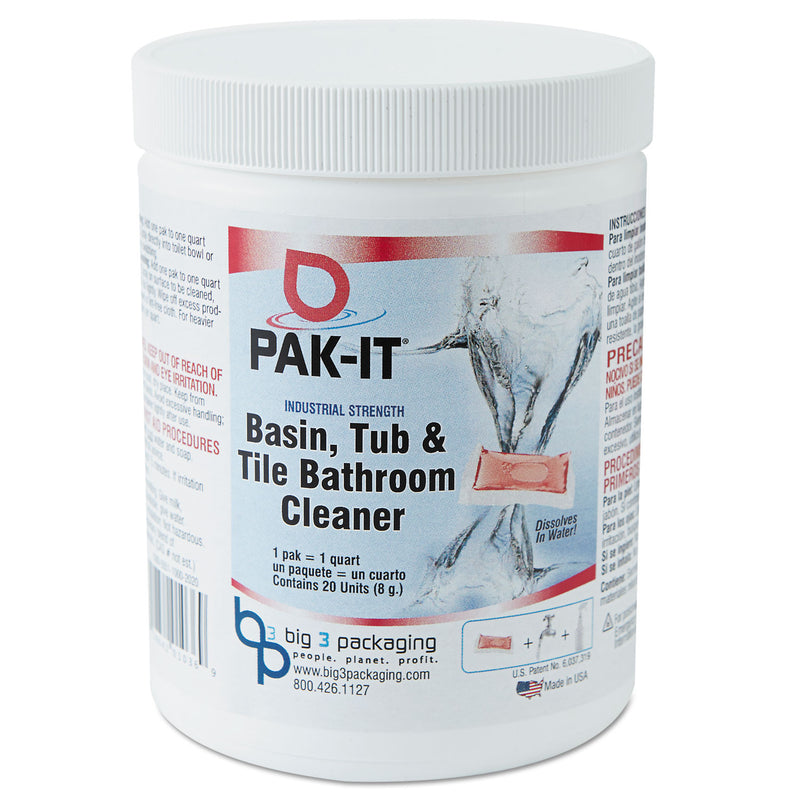 PAK-IT Basin, Tub And Tile Cleaner, Ocean, 4 Oz Packets, 20/Jar, 12 Jar/Carton - BIG5722102020CT