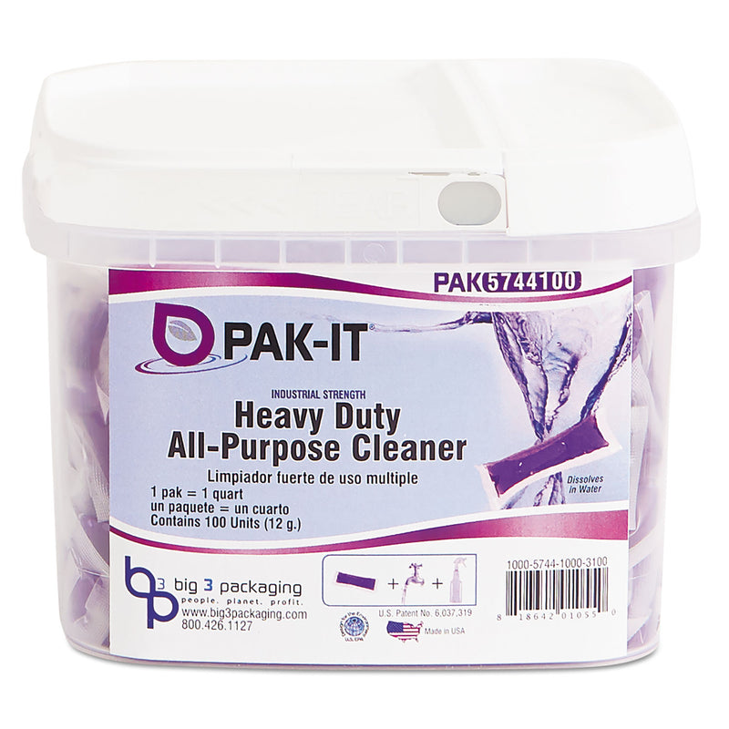 PAK-IT Heavy-Duty All-Purpose Cleaner, Pleasant Scent, 100 Pak-Its/Tub, 4 Tubs/Ct - BIG5744203400CT