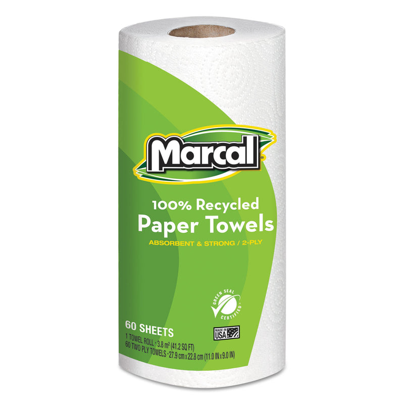 Marcal 100% Recycled Roll Towels, 2-Ply, 9 X 11, 60 Sheets, 15 Rolls/Carton - MRC6709