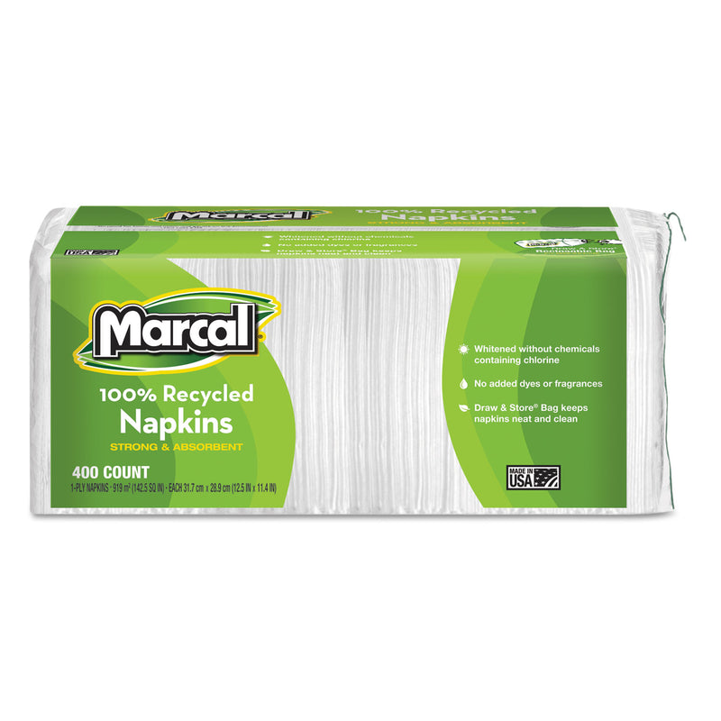 Marcal 100% Recycled Lunch Napkins, 1-Ply, 11.4 X 12.5, White, 400/Pack - MRC6506PK