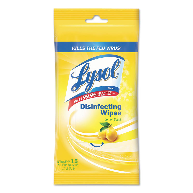 Lysol Disinfecting Wipes, 7 X 8, Lemon, 15 Wipes/Pack, 24 Packs/Carton - RAC93043