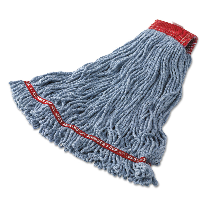Rubbermaid Swinger Loop Shrinkless Mop Heads, Cotton/Synthetic, Blue, Large, 6/Carton - RCPC253BLU