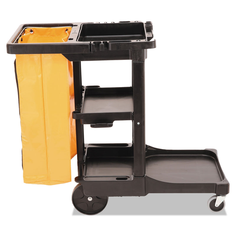 Rubbermaid Multi-Shelf Cleaning Cart, Three-Shelf, 20W X 45D X 38.25H, Black - RCP617388BK