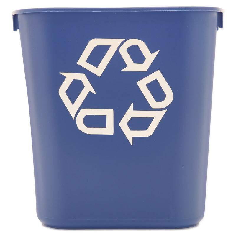 Rubbermaid Small Deskside Recycling Container, Rectangular, Plastic, 13.63 Qt, Blue - RCP295573BE