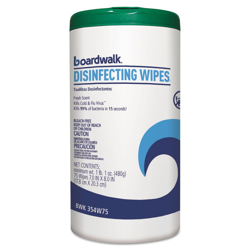 Boardwalk Disinfecting Wipes, 8 X 7, Fresh Scent, 75/Canister, 6 Canisters/Carton - BWK454W75