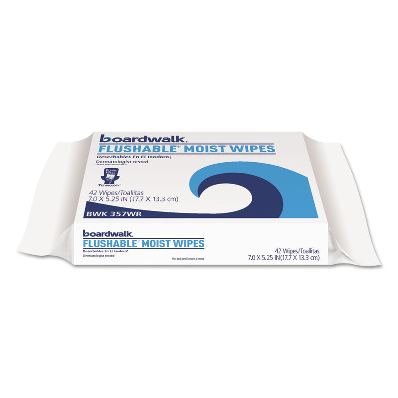 Boardwalk Flushable Moist Wipes, Refill, 7 X 5 1/4, Floral Scent, 42/Pack, 12 Packs/Carton - BWK457WR