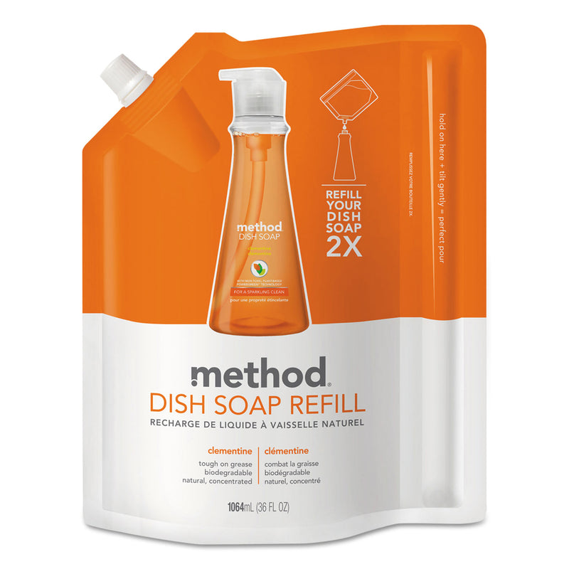 Method Dish Soap Refill, Clementine Scent, 36 Oz Pouch, 6/Carton - MTH01165CT