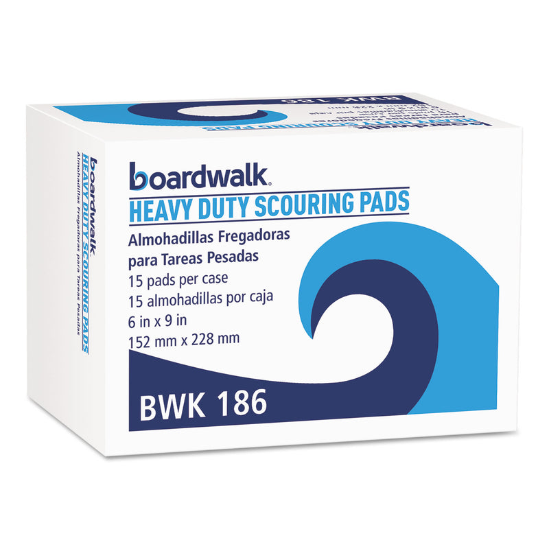 Boardwalk Heavy-Duty Scour Pad, Green, 6 X 9, 15/Carton - BWK186
