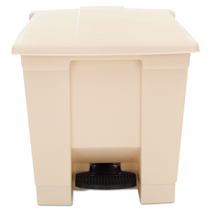 Rubbermaid Indoor Utility Step-On Waste Container, Square, Plastic, 8 Gal, Beige - RCP6143BEI