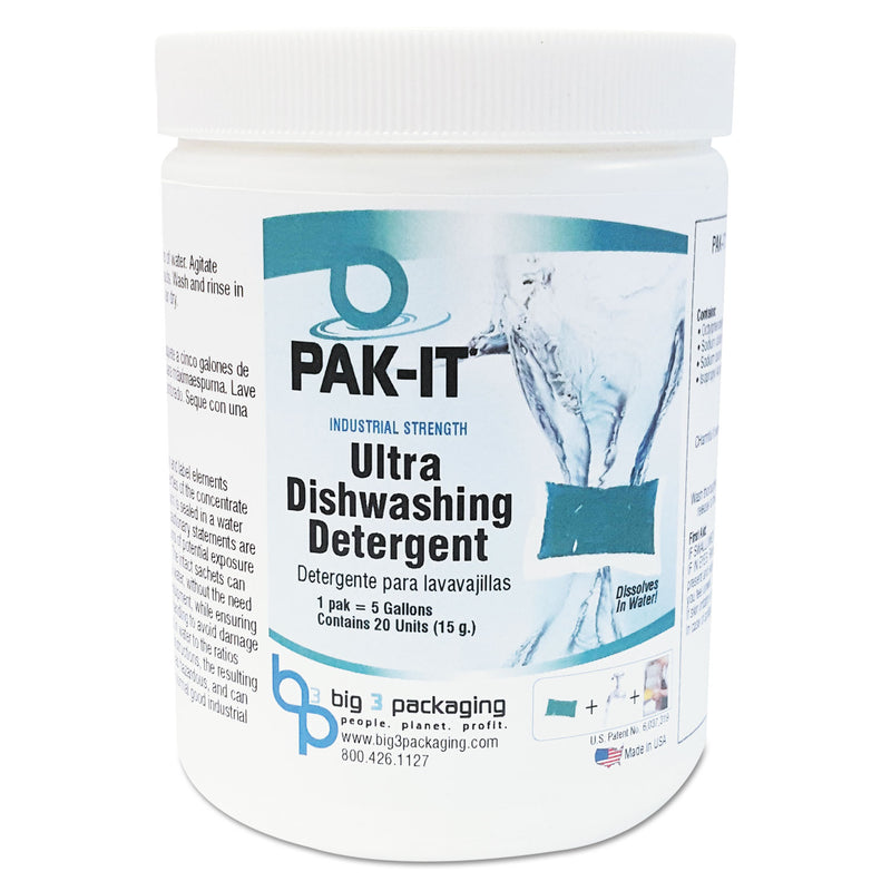 PAK-IT Ultra Dish Detergent, Lemon, 20 Paks/Tub, 12 Tubs/Carton - BIG5505202020CT