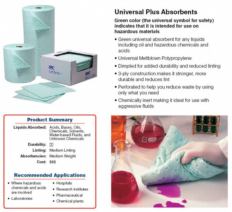 Brady 12 in Absorbent Pad, Fluids Absorbed: Universal, Heavy, 20 gal, 200 PK - SPCUN1113