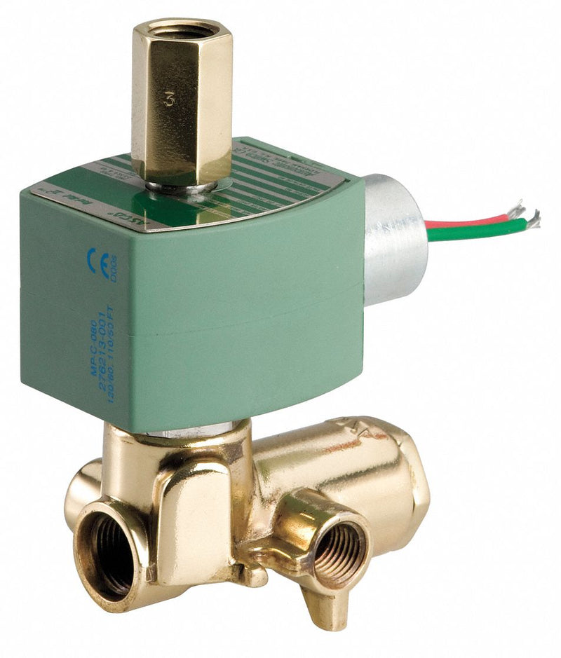 Redhat 120V AC Brass Solenoid Valve with Manual Operator, 1/4" Pipe Size - EF8345G001MO120/60 110/50DA