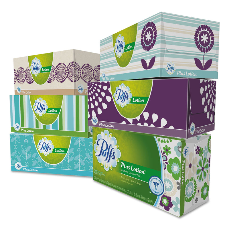 Puffs Plus Lotion Facial Tissue, 2-Ply, White, 124 Sheets/Box, 6 Boxes/Pack, 4 Packs/Carton - PGC39383