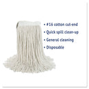 Boardwalk Cut-End Wet Mop Head, Cotton, No. 16 Size, White - BWK2016CEA