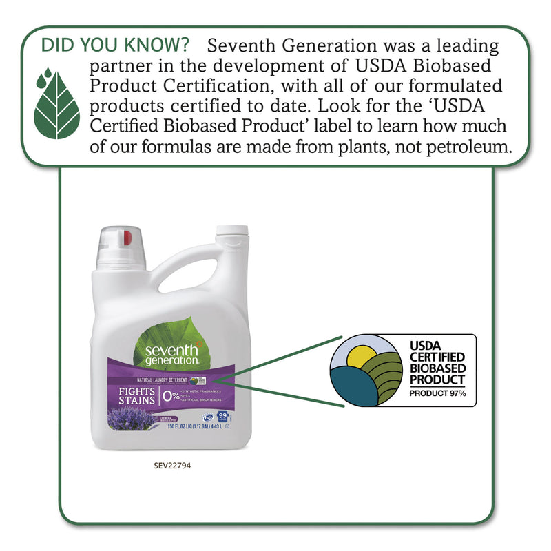 Seventh Generation Natural Liquid Laundry Detergent, Lavender/Blue Eucalyptus, 99 Loads,150 Oz,4/Ct - SEV22794CT