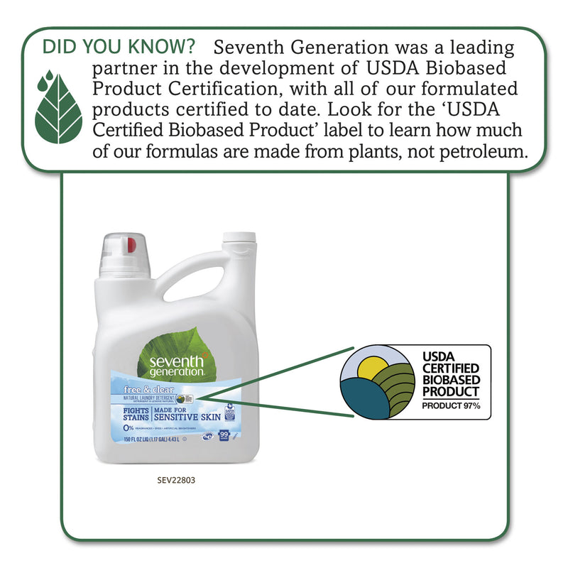 Seventh Generation Natural 2X Concentrate Liquid Laundry Detergent, Free And Clear, 99 Loads, 150Oz - SEV22803