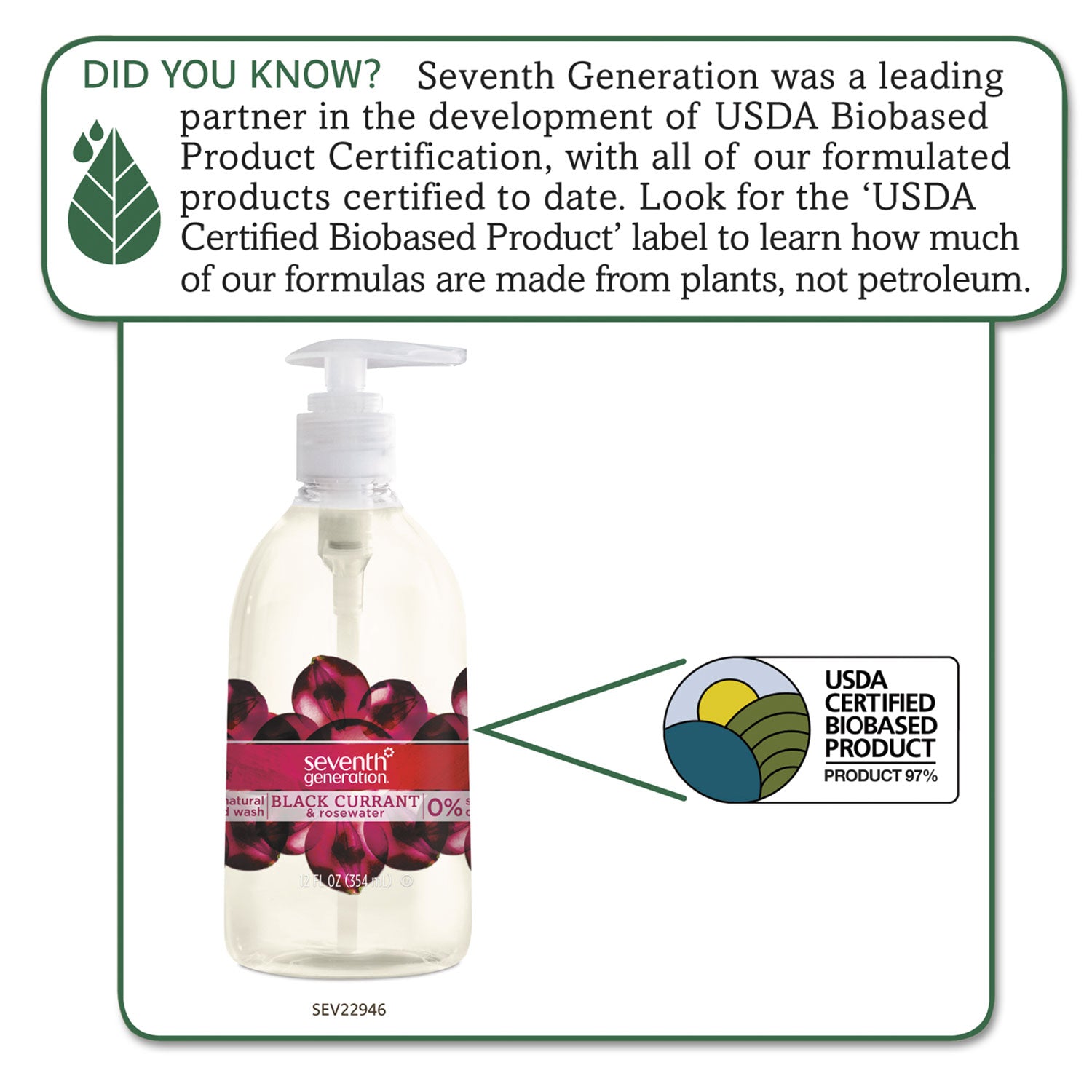 Seventh Generation Natural Hand Wash, Black Currant & Rosewater, 12 Oz Pump Bottle, 8/Carton - SEV22946