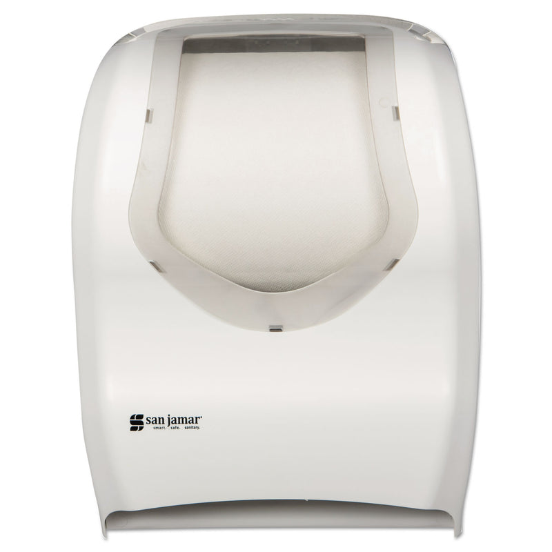 San Jamar Smart System With Iq Sensor Towel Dispenser, 16 1/2 X 9 3/4 X 12, White/Clear - SJMT1470WHCL