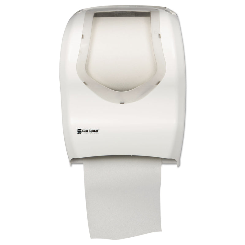San Jamar Tear-N-Dry Touchless Roll Towel Dispenser, 16 3/4 X 10 X 12 1/2, White/Clear - SJMT1370WHCL