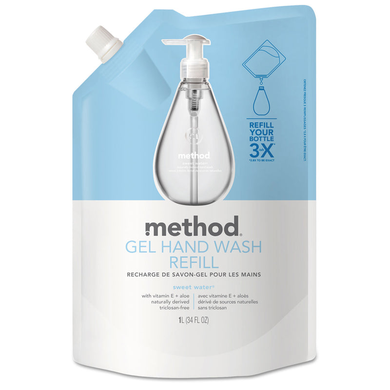 Method Gel Hand Wash Refill, Sweet Water, 34 Oz Pouch, 6/Carton - MTH00652CT