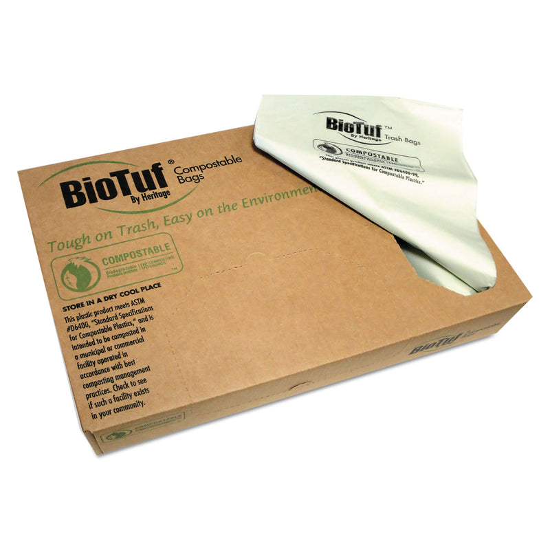 Heritage Biotuf Compostable Can Liners, 64 Gal, 0.8 Mil, 47