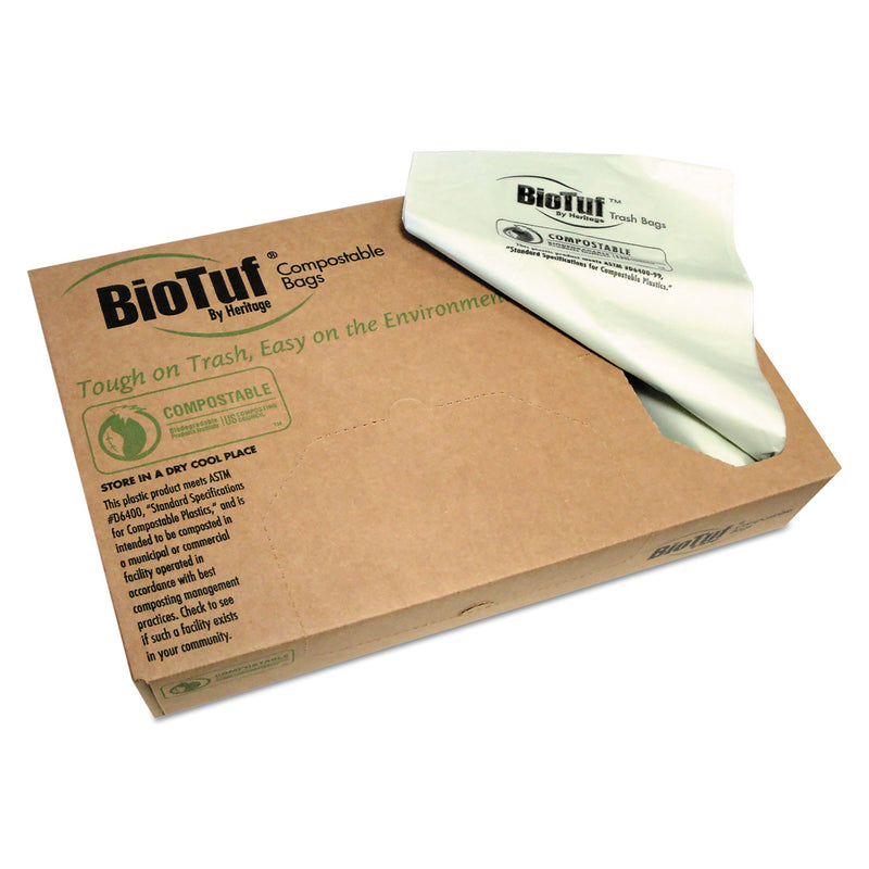 Heritage Biotuf Compostable Can Liners, 45 Gal, 0.9 Mil, 40" X 46", Green, 100/Carton - HERY8046TER01