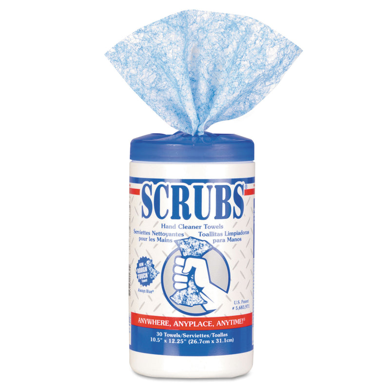 Scrubs Hand Cleaner Towels, 10 X 12, Blue/White, 30/Canister - ITW42230CT