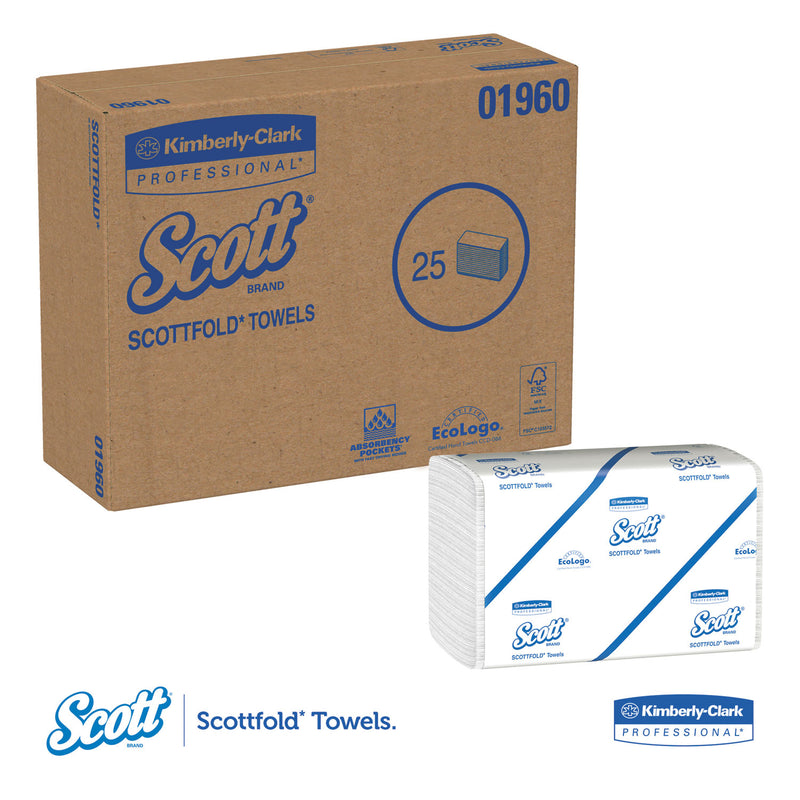 Scott Pro Scottfold Towels, 7 4/5 X 12 2/5, White, 175 Towels/Pack, 25 Packs/Carton - KCC01960