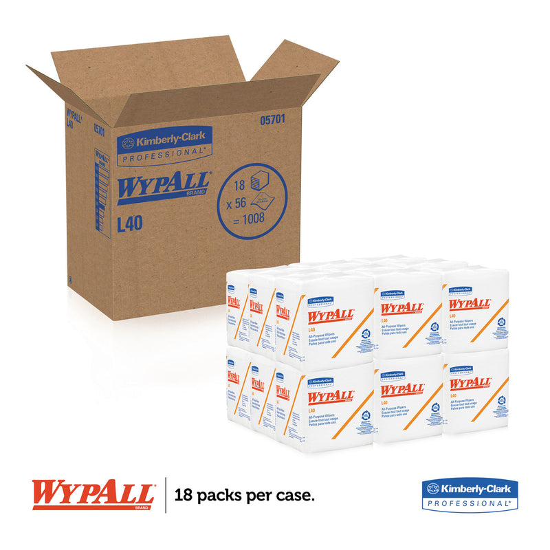Wypall L40 Towels, 1/4 Fold, White, 12 1/2 X 12, 56/Box, 18 Packs/Carton - KCC05701