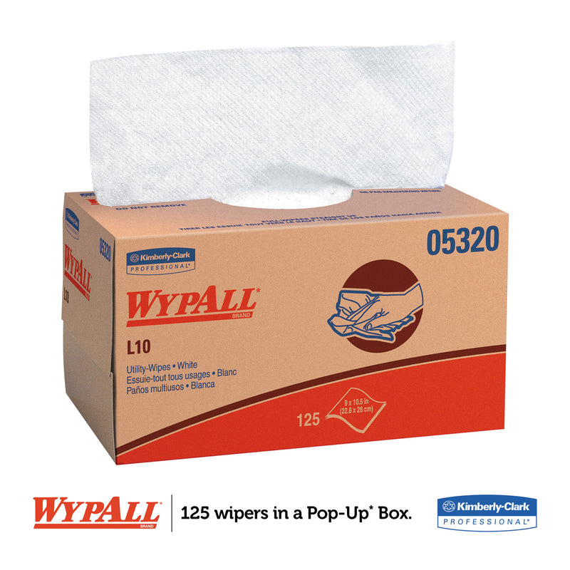 Wypall L10 Towels, Pop-Up Box, 1Ply, 9 X 10 1/2, White, 125/Box, 18 Boxes/Carton - KCC05320