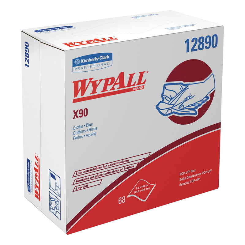 Wypall X90 Cloths, Pop-Up Box, 8 3/10 X 16 4/5, Denim Blue, 68/Box, 5 Boxes/Carton - KCC12890