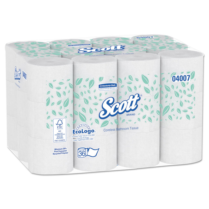 Scott Essential Coreless Srb Bathroom Tissue, Septic Safe, 2-Ply, White, 1000 Sheets/Roll, 36 Rolls/Carton - KCC04007
