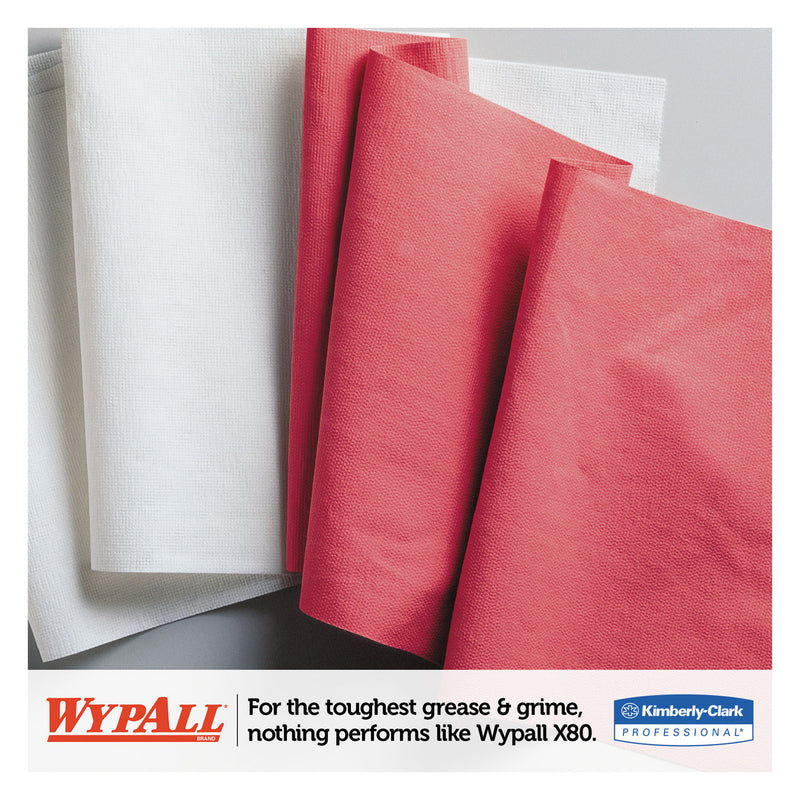 Wypall X80 Cloths, Hydroknit, Jumbo Roll, 12 1/2 X 13 2/5, Red, 475 Wipers/Roll - KCC41055